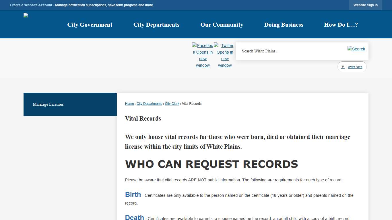 Vital Records White Plains, NY - Official Website