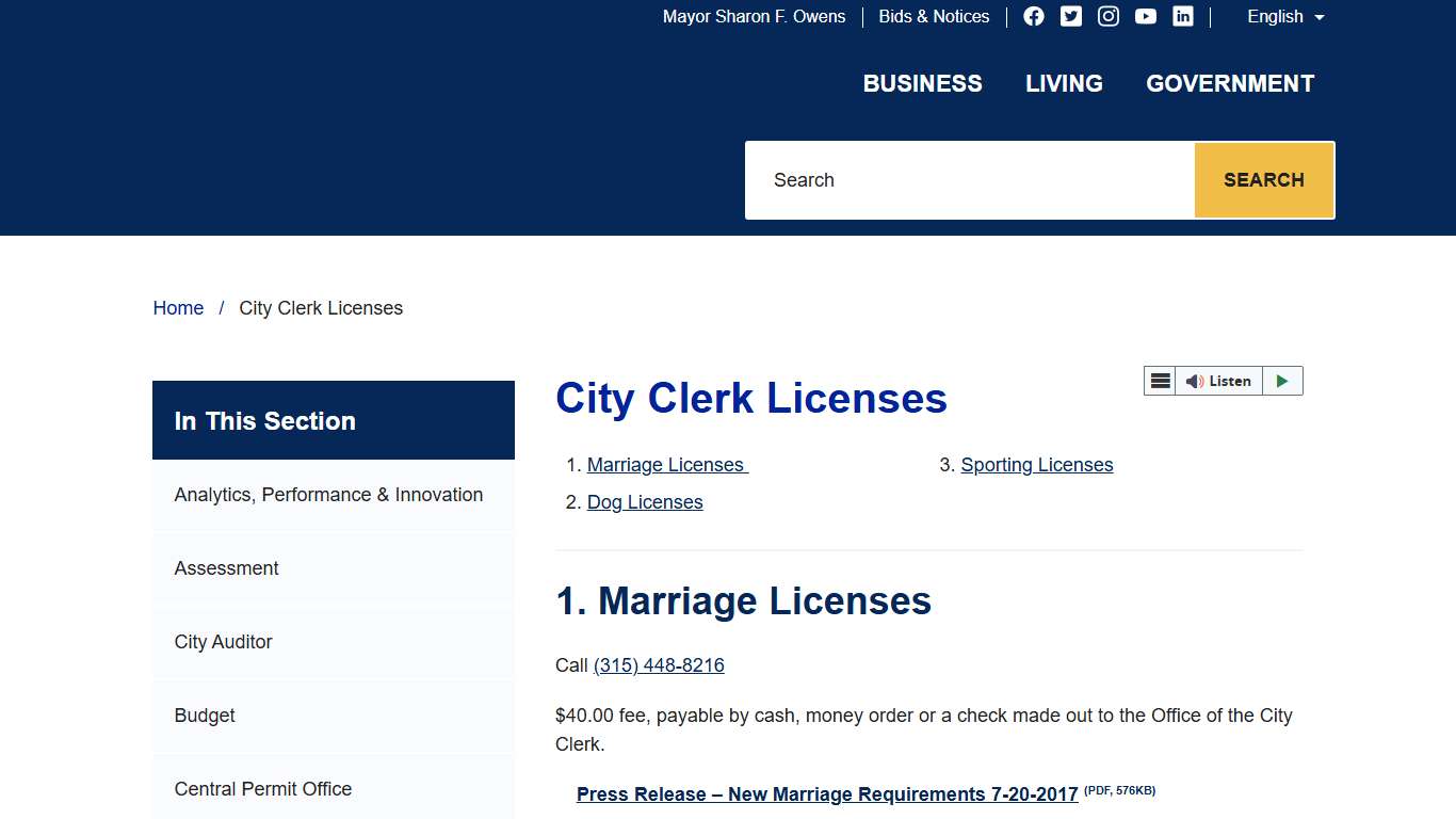 City Clerk Licenses – City of Syracuse